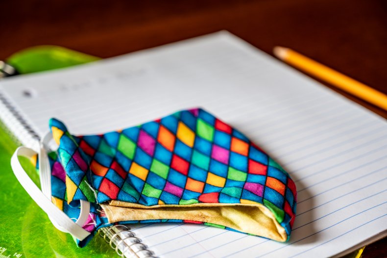 A fask mask lying on a notepad