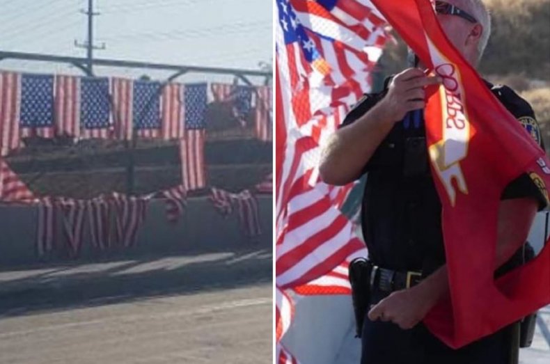 The flags were deliberately ripped and torn