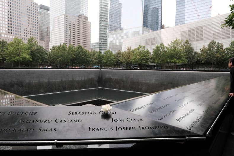 Flowers are placed at the 9/11 Memorial