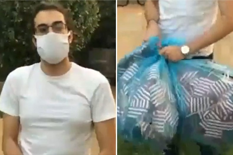 Fadel Alkilani pictured with bags of flags.