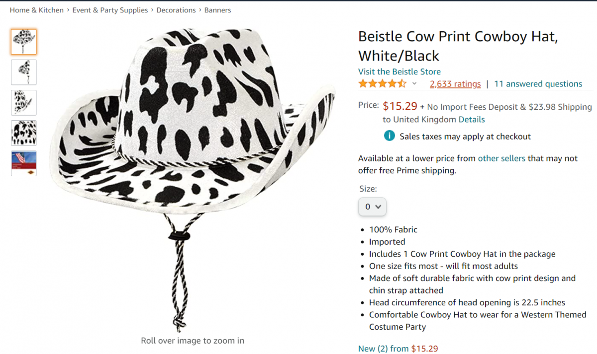 Beistle Cow Print Cowboy Hat