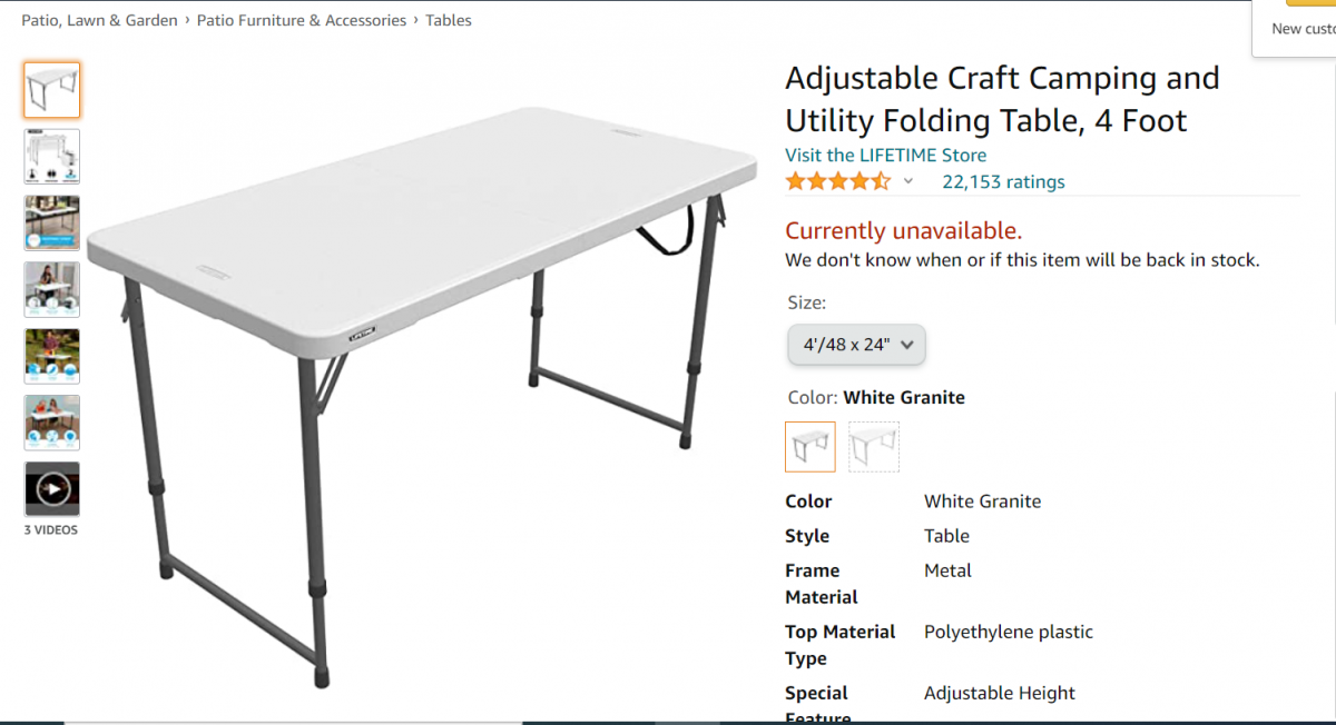 Adjustable Craft Camping and Utility Folding Table