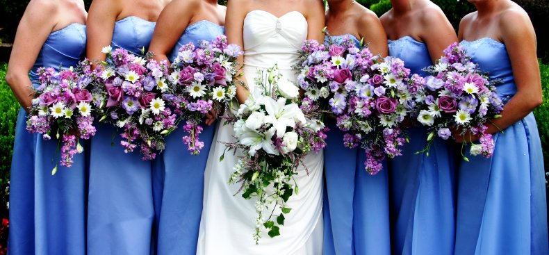Bride and bridesmaids at wedding