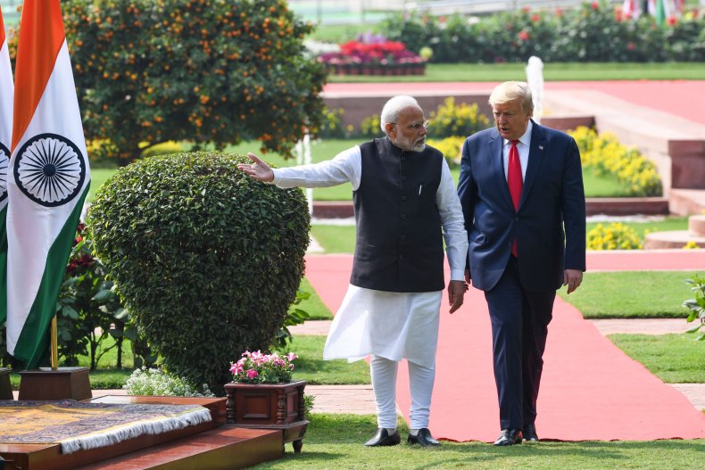 US President Donald Trump (R) and India's