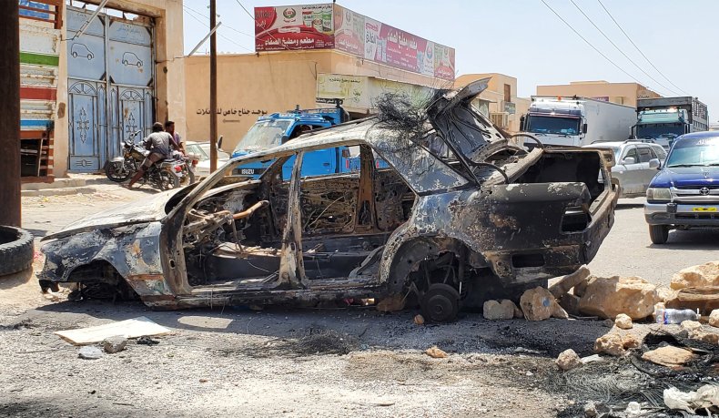 A roadblock set by Yemeni protesters