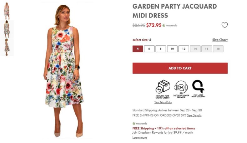 Screengrab of floral dress for sale. 