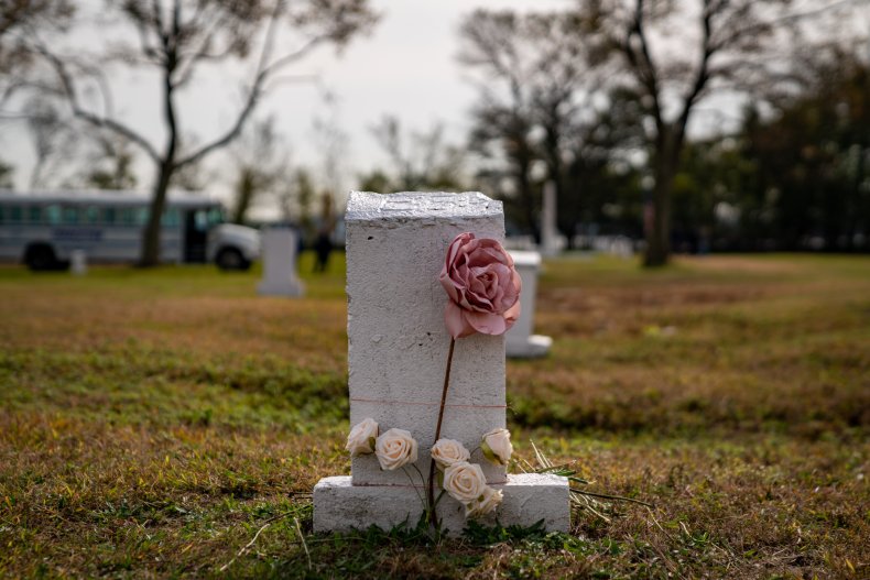 Flowers lay on a tomb
