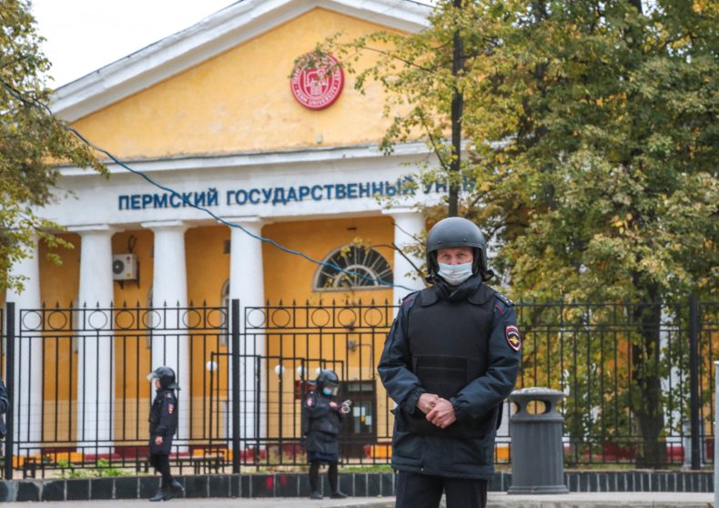 Officers outside Perm university