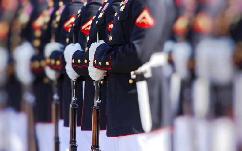 Marines in uniform lined up