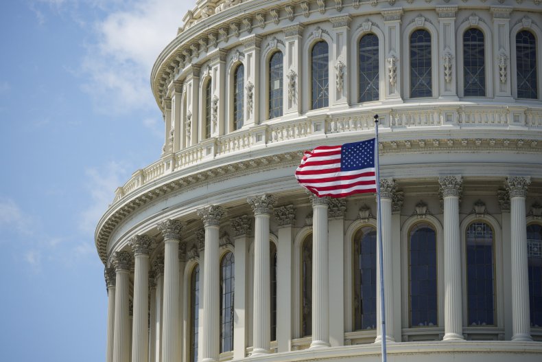 The American flag flies