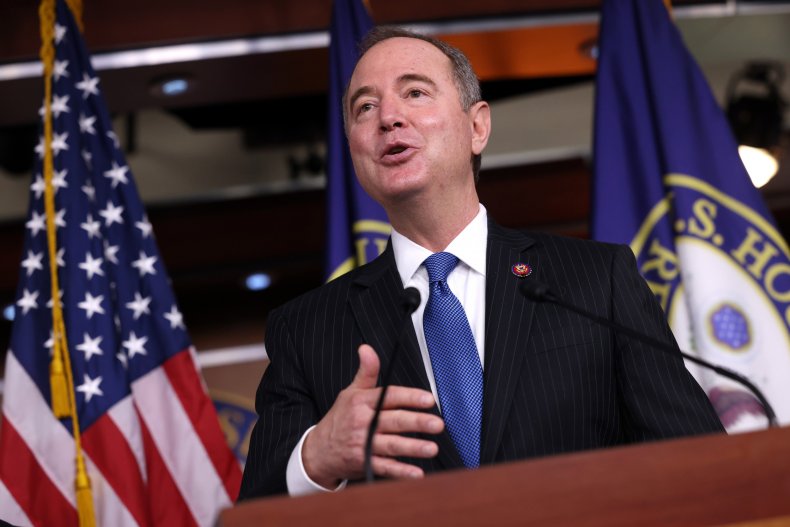Adam Schiff speaks at a news conference.