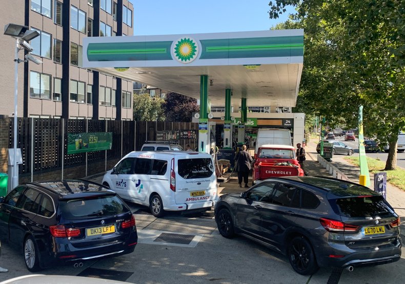 Cars Line Up at Petrol Stations U.K.