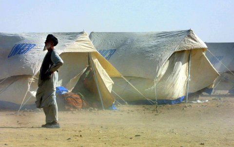 Afghan Refugees Gather at UNHCR Camp on 