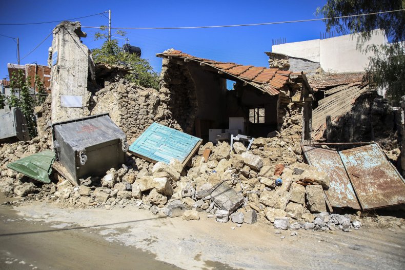 Damaged buildings following earthquake on Crete