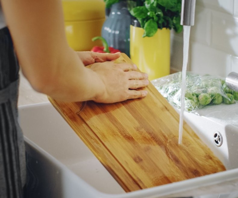 Stock image of cleaning a wooden board