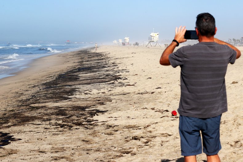 Oil washed up on Huntington State Beach.
