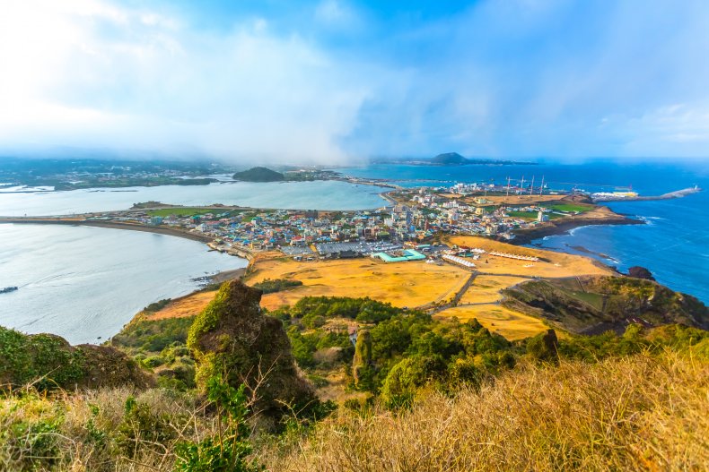 An aerial view of Jeju Island.