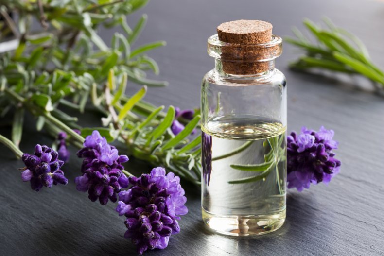 A bottle of lavender essential oil.