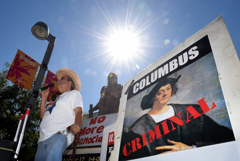 A protest against Columbus Day in LA.