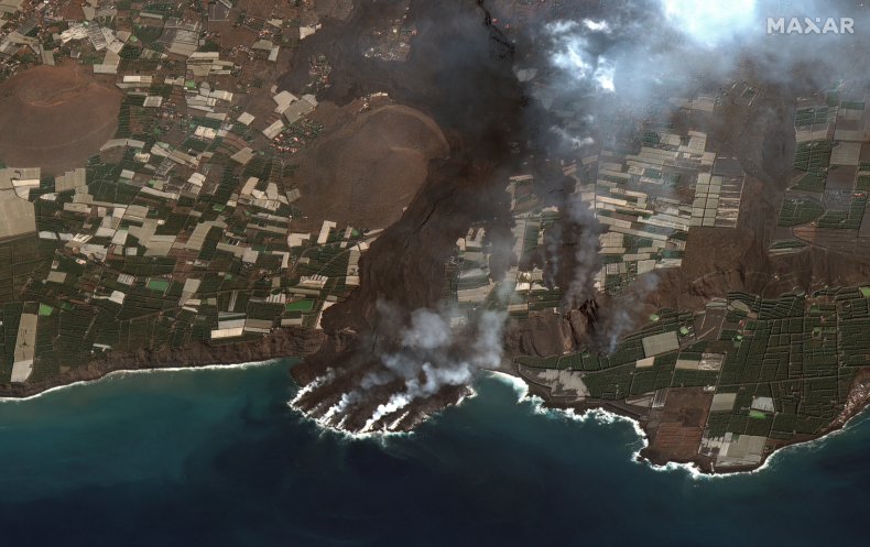 Satellite photo of the La Palma volcano.
