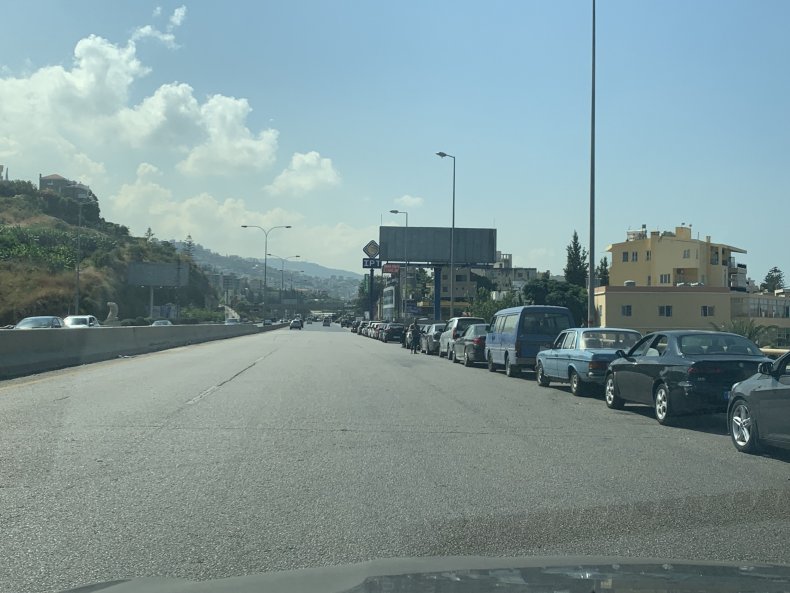 Cars waiting for fuel in Beirut