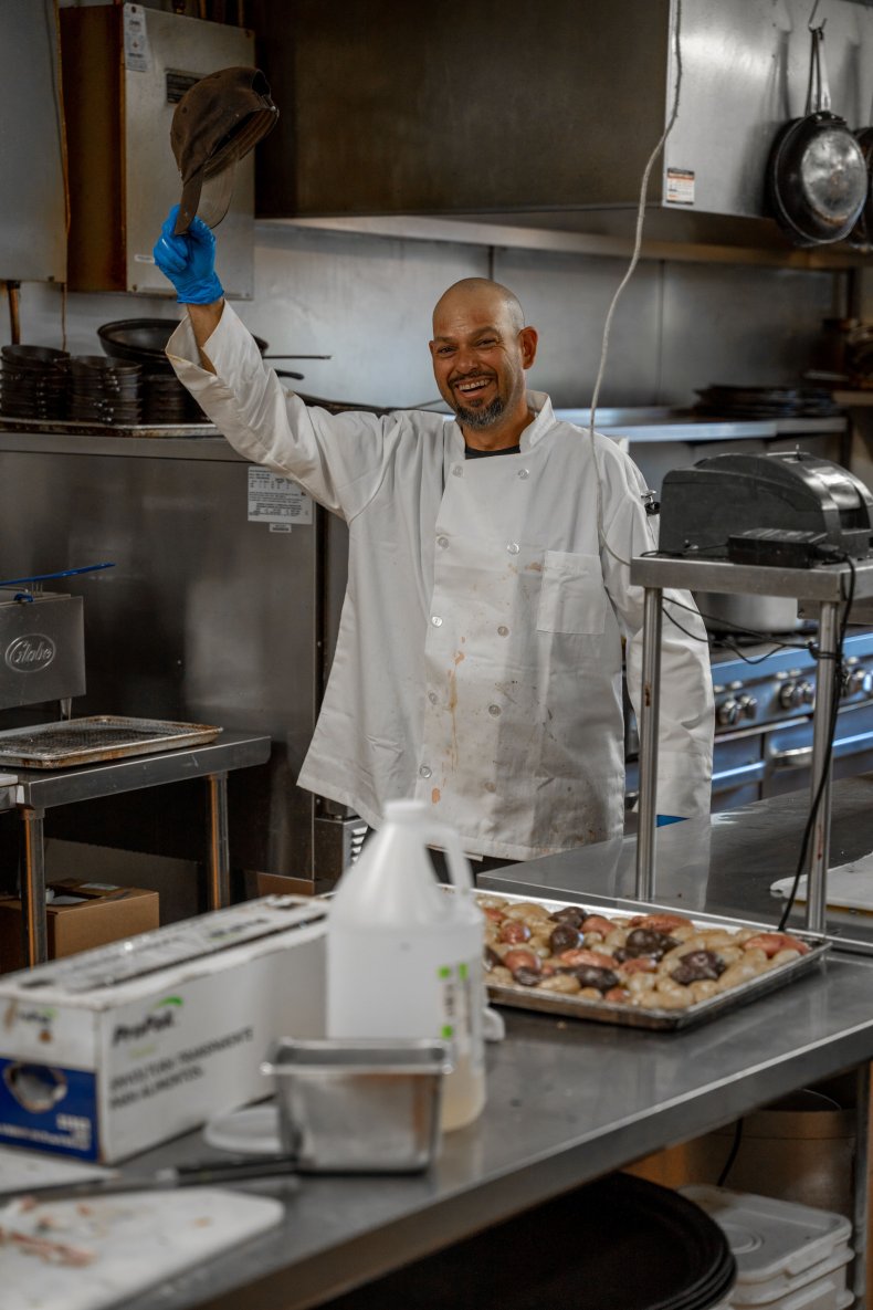 Tony cooking in the food truck