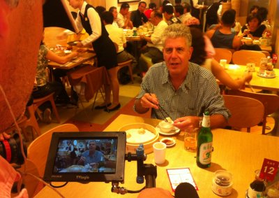 Anthony Bourdain shooting with film crew Anthony Bourdain shooting with film crew