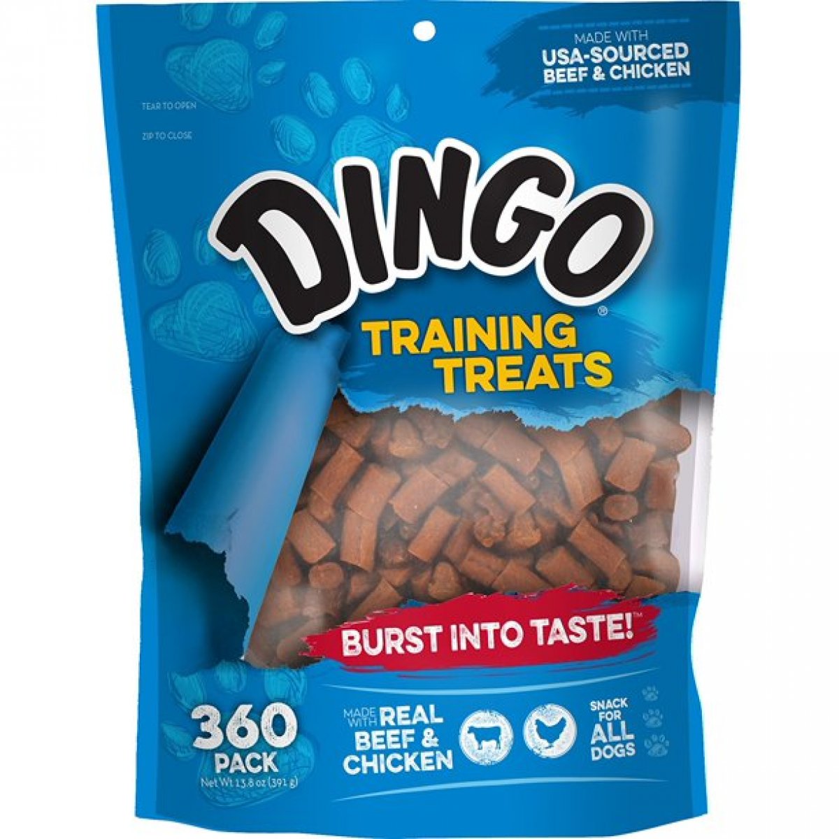 A bag of Dingo dog training treats. 