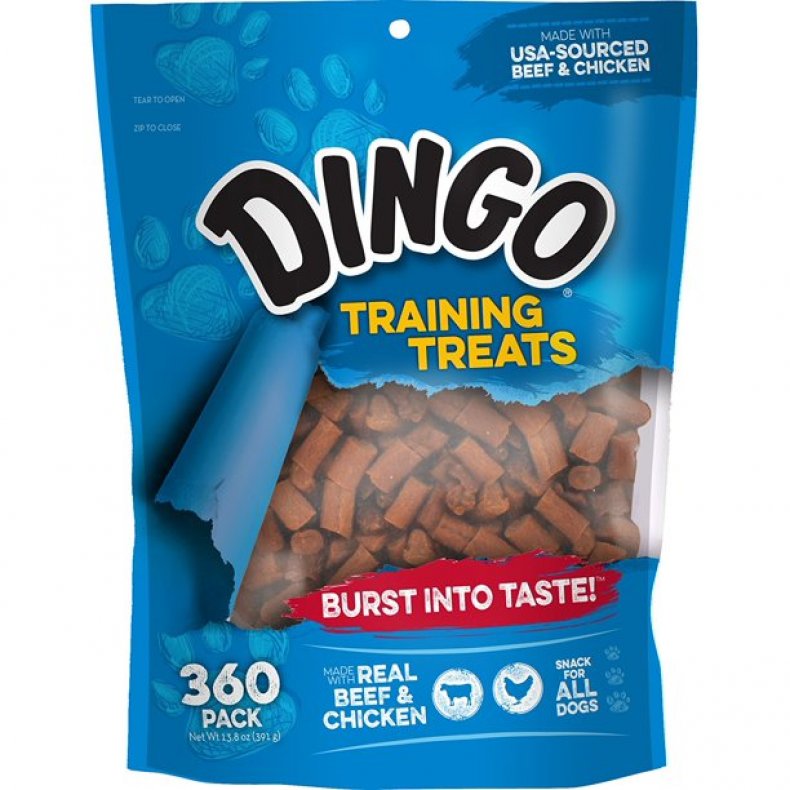 A bag of Dingo dog training treats.