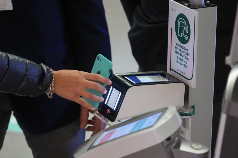 Worker Shows Green Pass in Italy