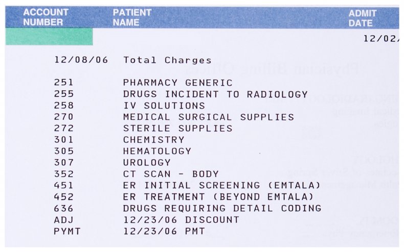 A medical bill for a hospital stay