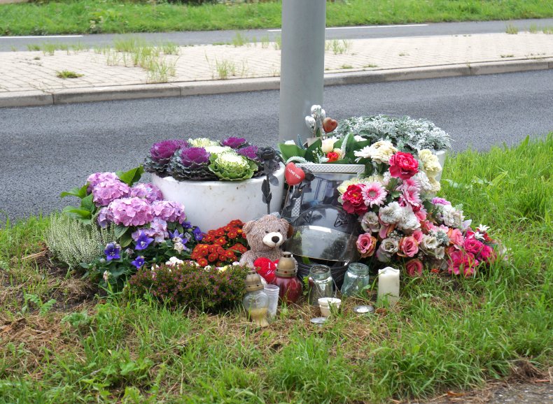 A roadside memorial to road accident victims.