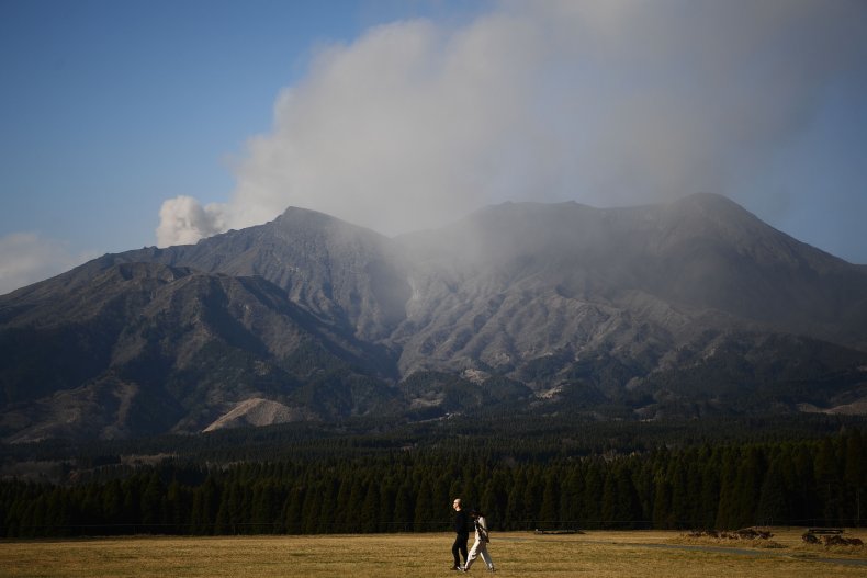 People near Mount Aso in Japan.