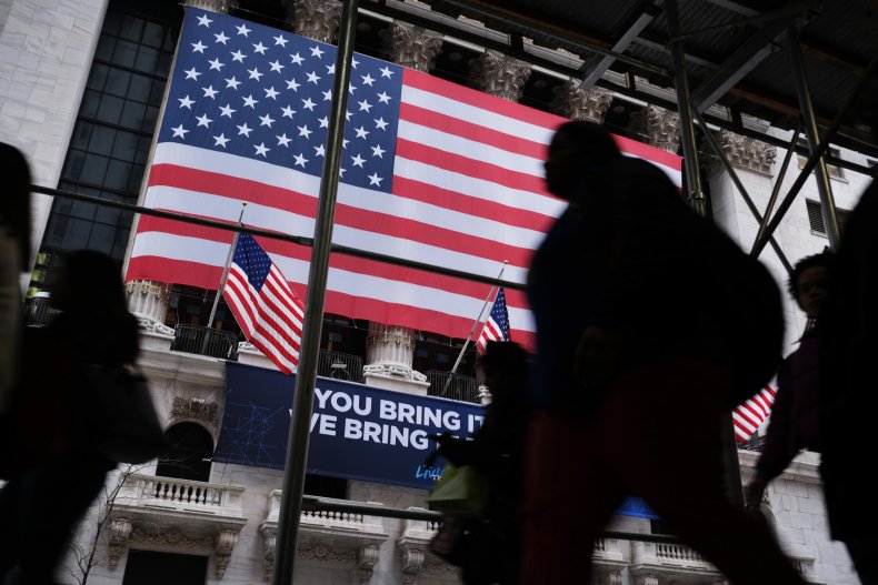 United States flag on Wall Street