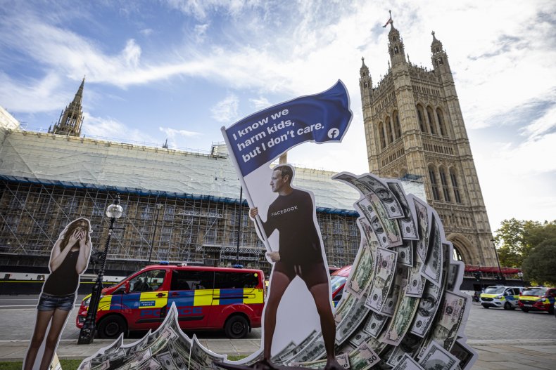 Massive Mark Zuckerberg cutout unveiled outside parliament