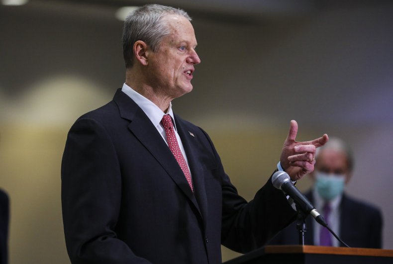 Massachusetts Gov. Charlie Baker at vaccination site