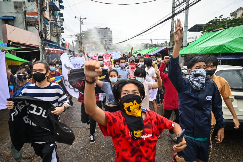 Protesters take part in a demonstration 