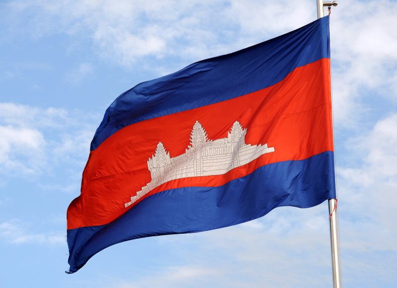 A close up of the Cambodian flag