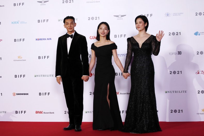 Some cast members of "Hellbound" in Busan.