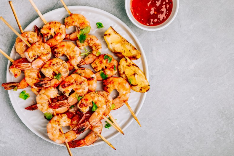 Shrimp on skewers.