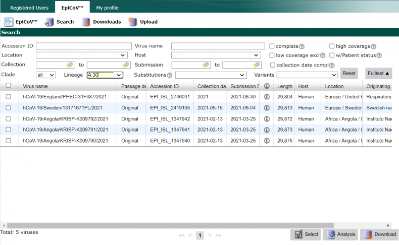 GISAID screenshot