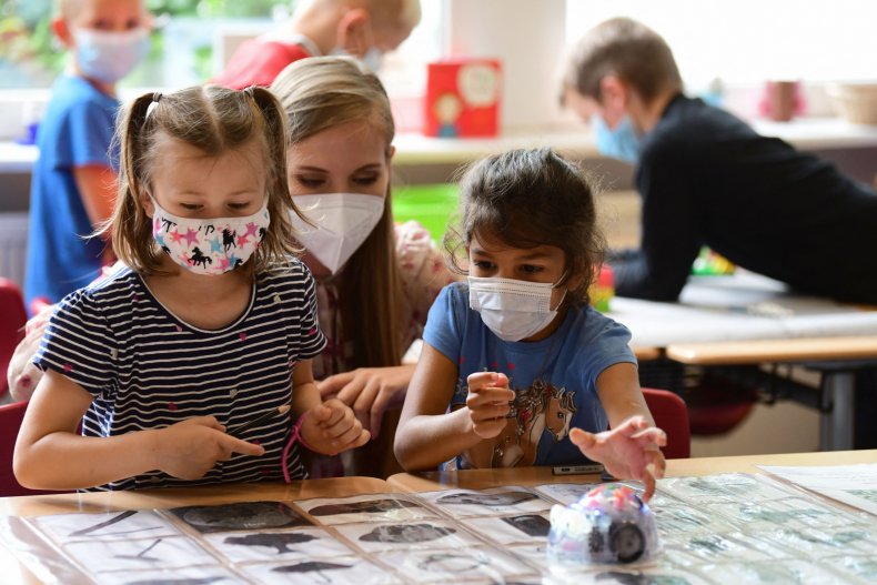 School children wearing masks