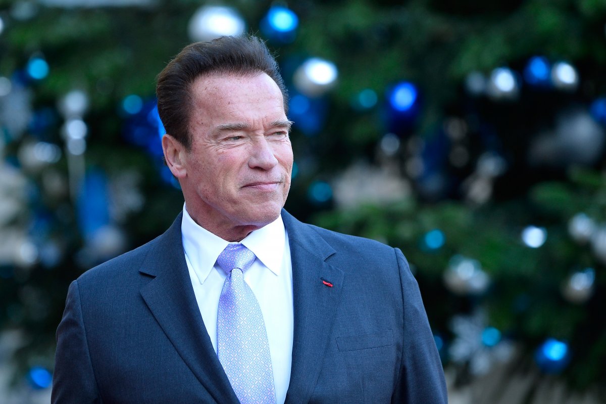 Schwarzenegger Arrives for a Meeting with Macron