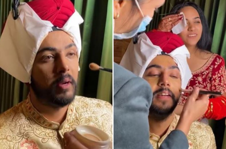 the groom got his makeup done