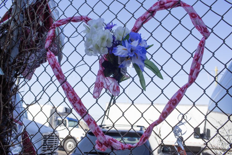 Flowers are placed outside a detention center