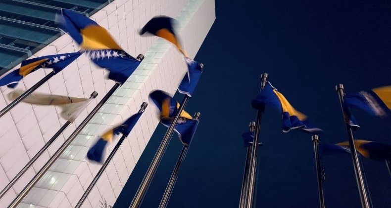 State flags of Bosnia and Herzegovina flutter 