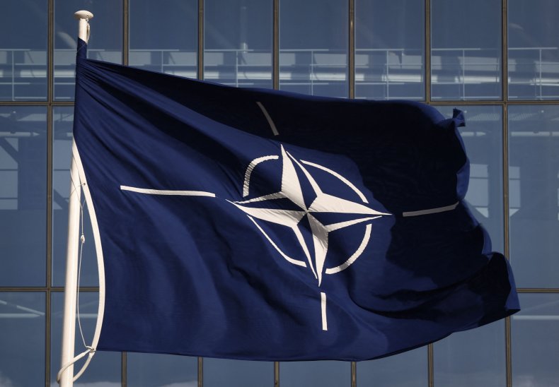 A NATO flag is pictured