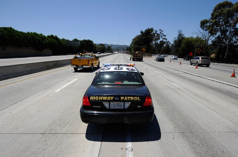 California Highway Patrol cruiser along freeway