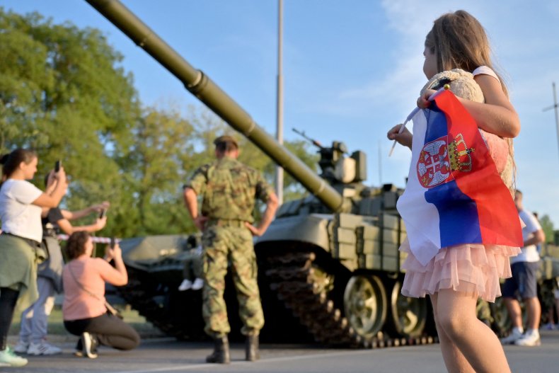Serbian child at unity event in Belgrade