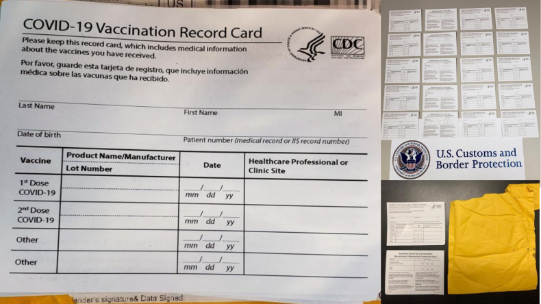 Seized Fake COVID Vaccination Cards